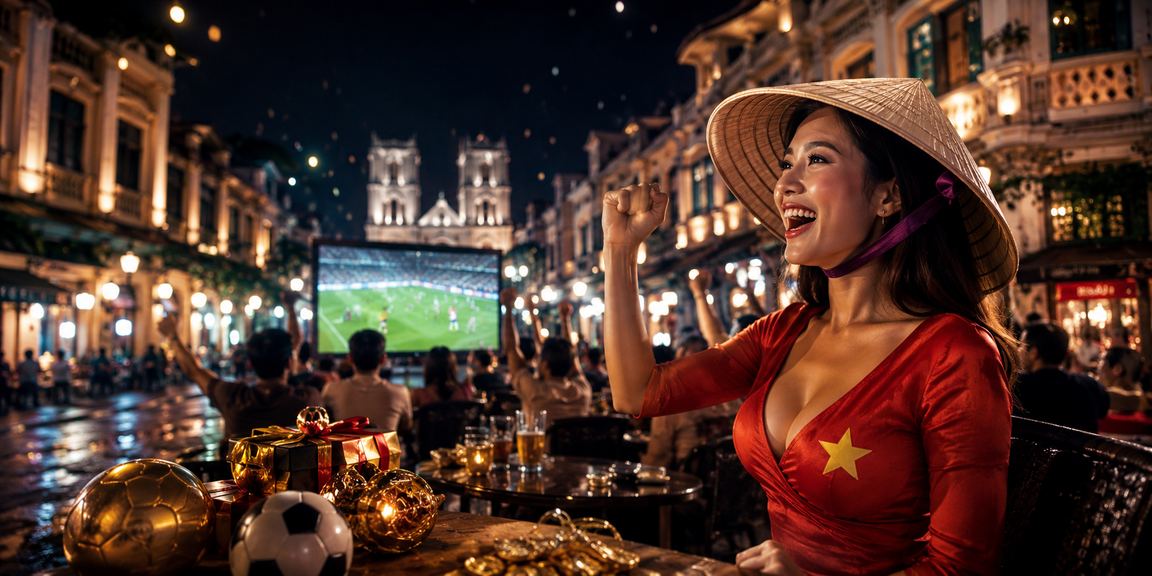 Người dùng tại Hà Nội xem kèo bóng đá trực tuyến trên điện thoại với nón lá truyền thống